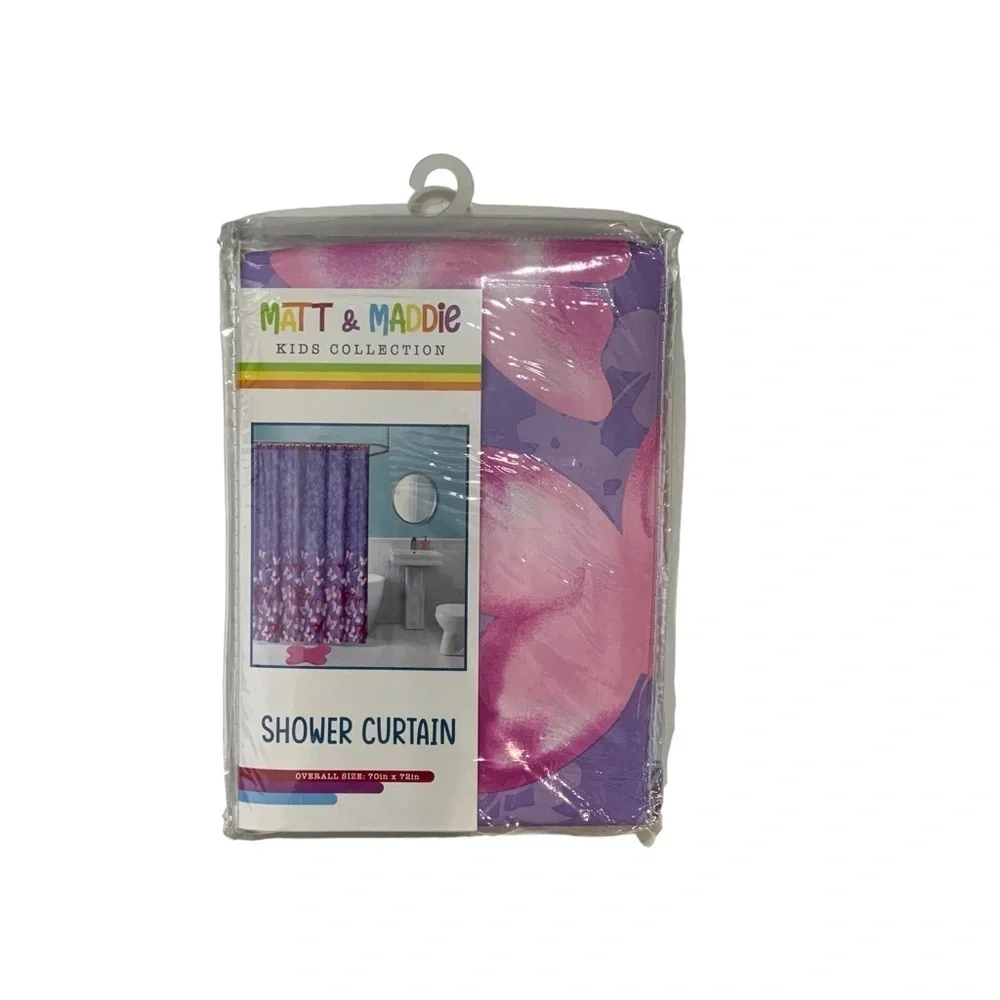 Matt & Maddie Butterfly Fabric Shower Curtain Floral 70 x 72 Inch Pink Purple